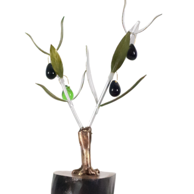 Olivo decorativo 2 ramas en base madera