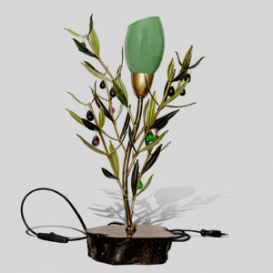 Sobremesa Olivo con tulipa y base de madera