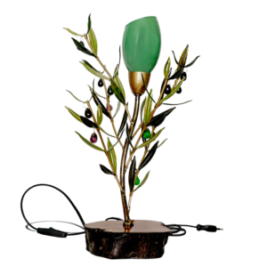 Sobremesa Olivo con tulipa y base de madera