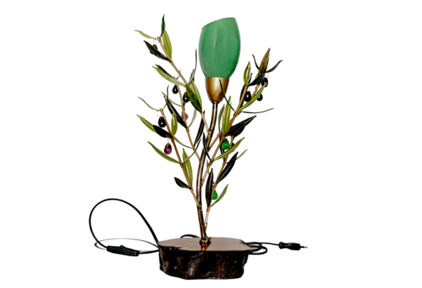 Sobremesa Olivo con tulipa y base de madera